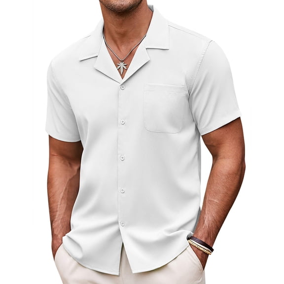 COOFANDY Men Linen Shirts Casual Button Up Short Sleeve Shirts Wedding Beach Shirts