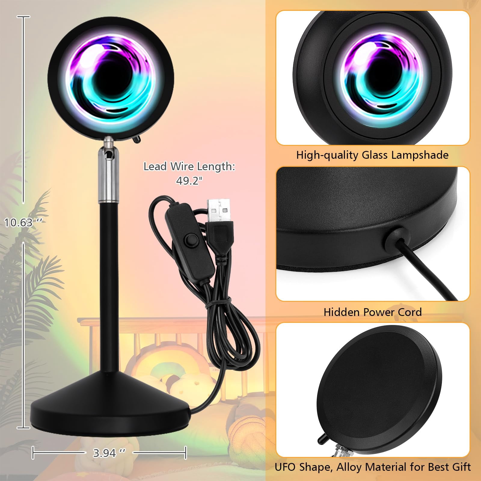 Sunset Lamp Projector Led Lights, with APP Remote, 16 Colors Night Light 360° Rotation Rainbow Lights Sunset Light Projection Lamp for Aesthetic Room Decor and Bedroom Decor Gifts for Women