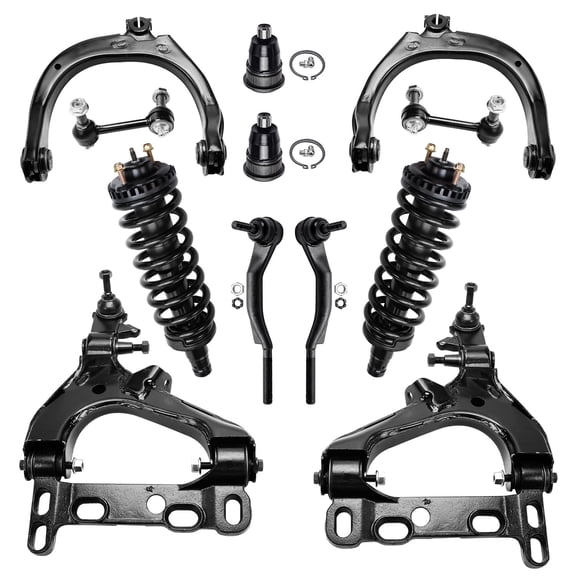 Detroit Axle - 12pc Front End Kit for Chevy Trailblazer EXT GMC Envoy XUV XL Buick Rainier Saab 9-7x Isuzu Ascender Olds Bravada, Struts Control Arms Sway Bars Upper Ball Joints Tie Rods Replacement