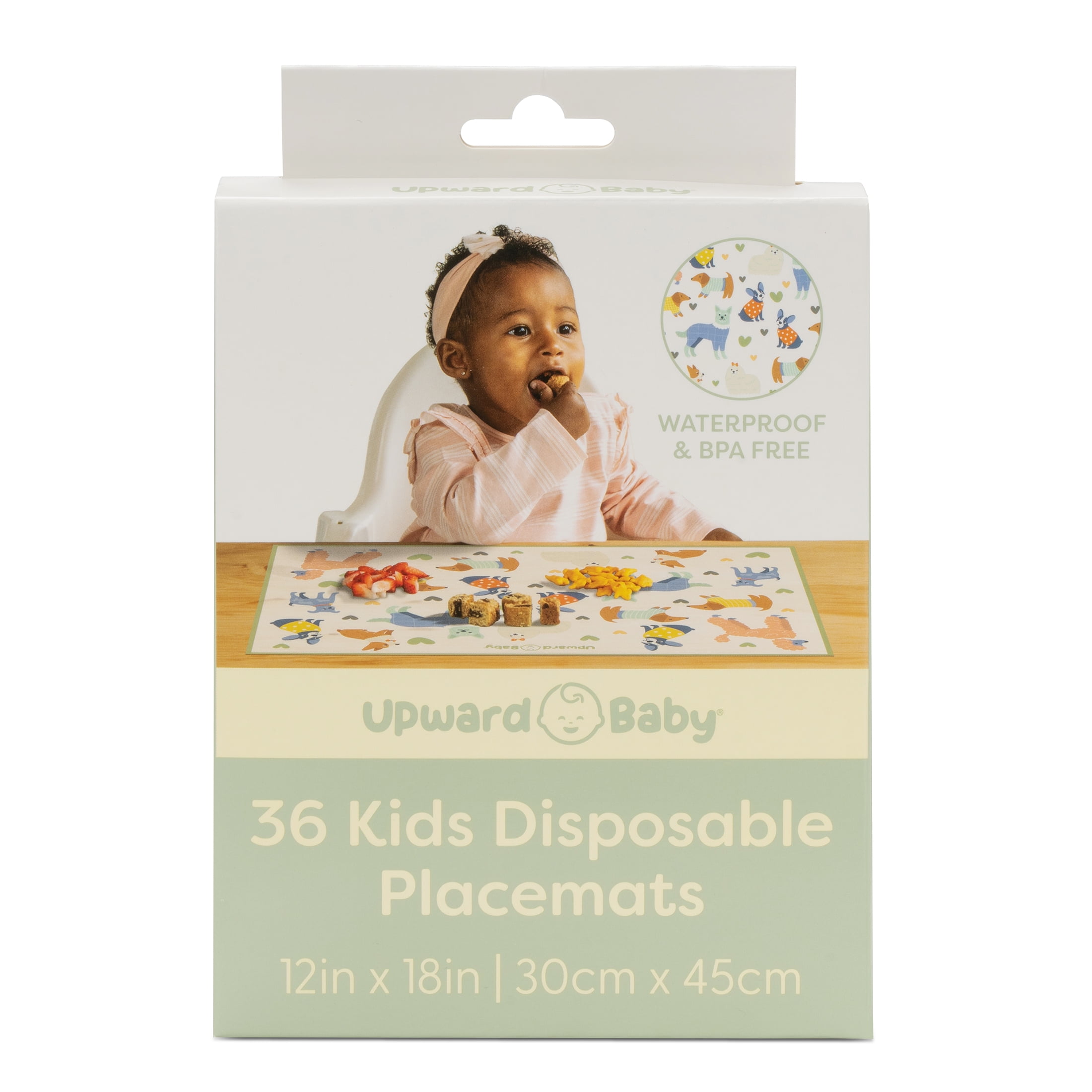 UpwardBaby Disposable Placemats - BPA Free - 36 Waterproof Placemats with Animal Pattern
