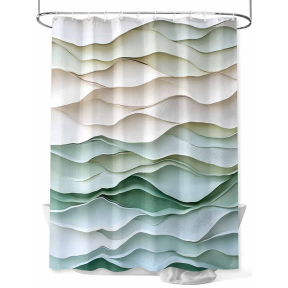 Abstract Wave Texture Shower Curtain, Watercolor Green Decor Waterproof Shower Curtain Set with 12 Hooks Lightweight Washable Fabric Shower Curtains for Bathroom 48x72 Inches