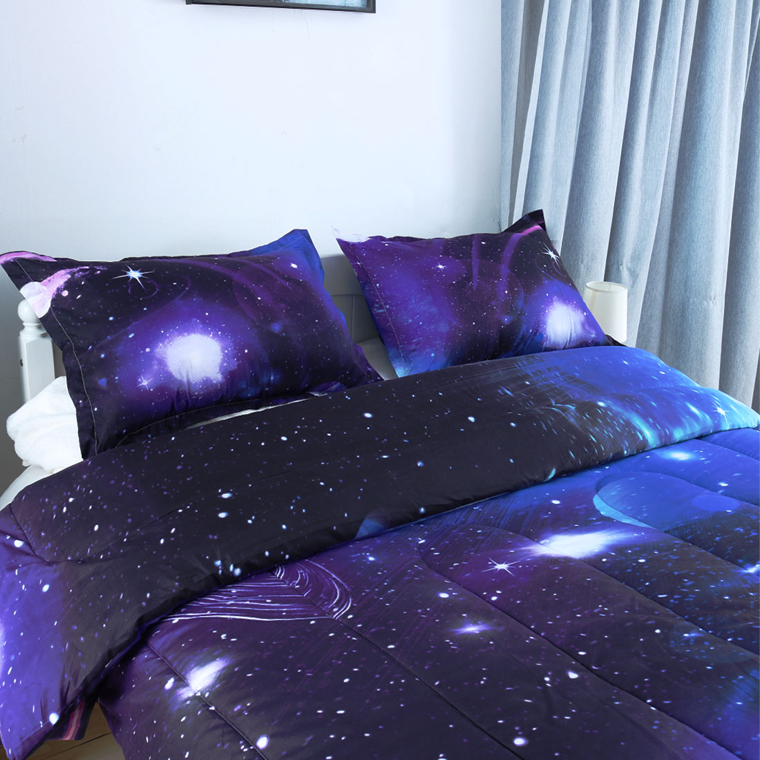 Unique Bargains 3-Piece Polyester All-Season Down Comforter Set, Full, Purple