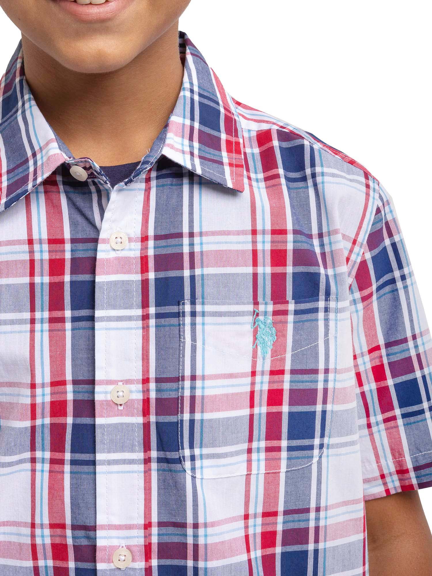U.S. Polo Assn. Boys Short Sleeve Woven Button Up Shirt, Sizes 4-18