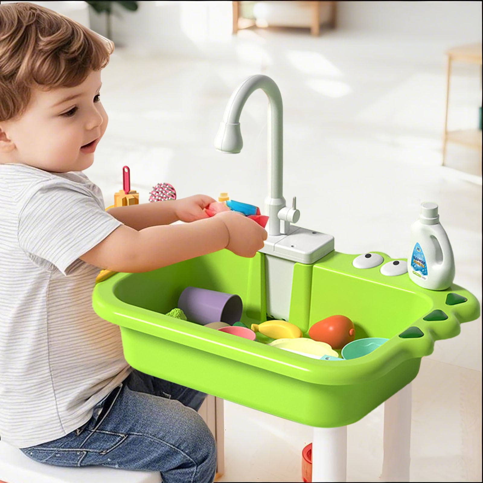 Kids' Pretend Play Kitchen Set With Storage & Dishwashing/Vegetable Washing Accessories Multiple Colors