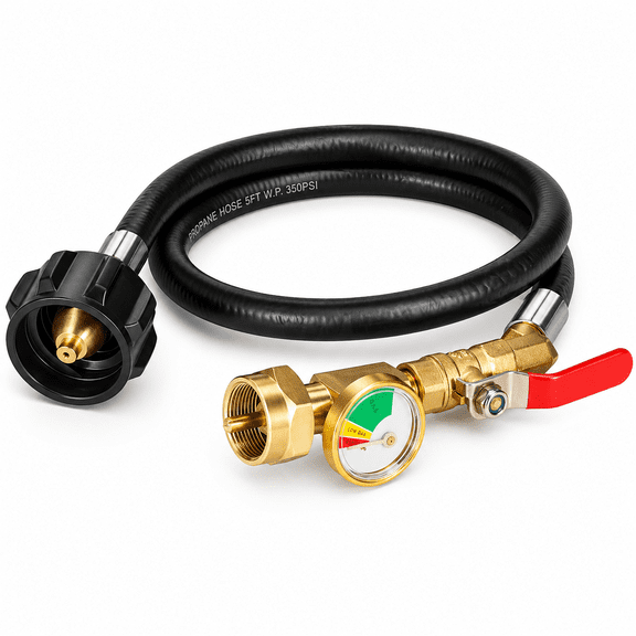 Propane Refill Adapter Hose 3.3FT with Gauge & Valve, QCC1/Type1 Brass Connector for Refilling 1 lb Tanks from 20 lb Tank, Camping & Outdoor Use