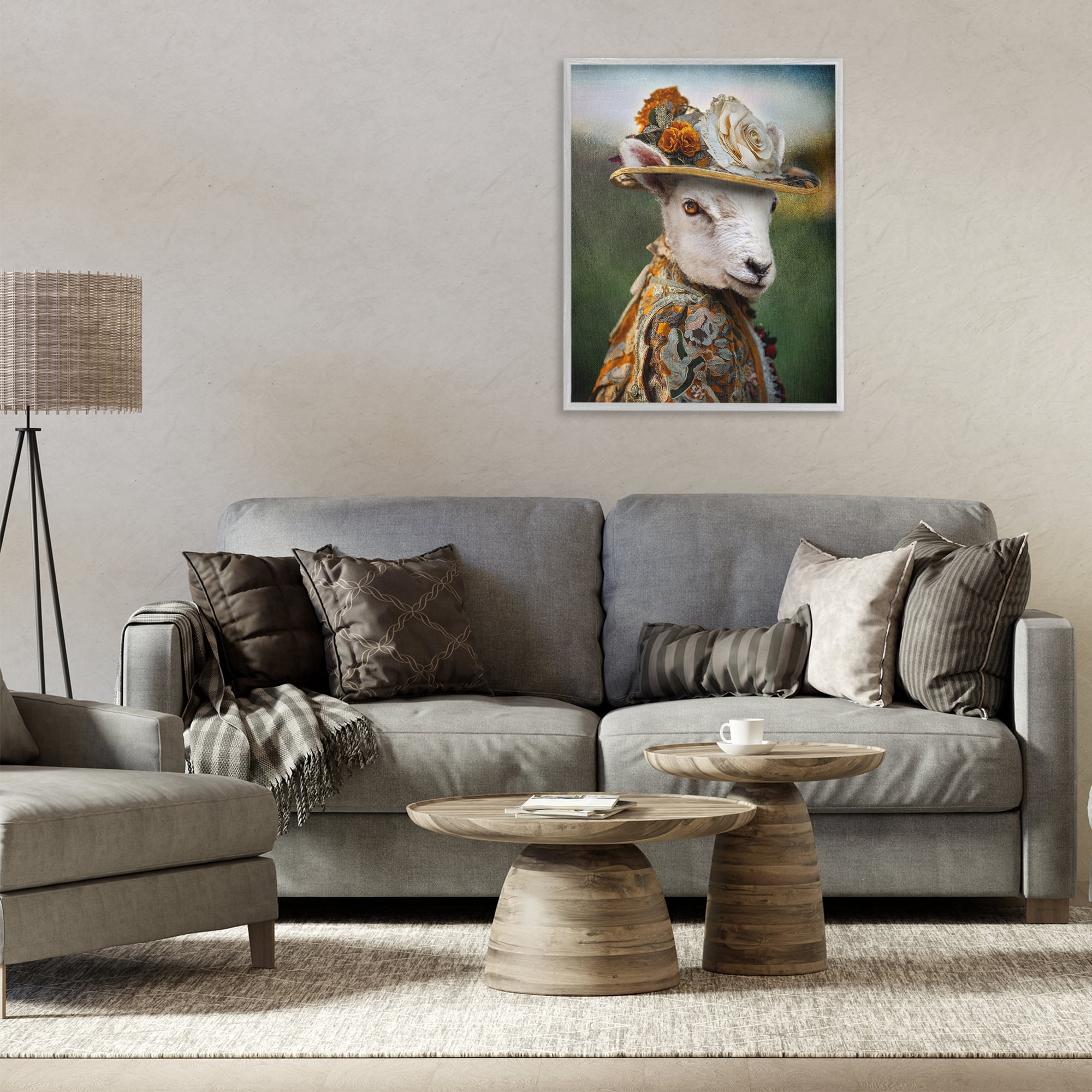 Stupell Industries Fashionable Sheep Portrait Animals & Insects Painting Gray Framed Art Print Wall Art, 24 x 30