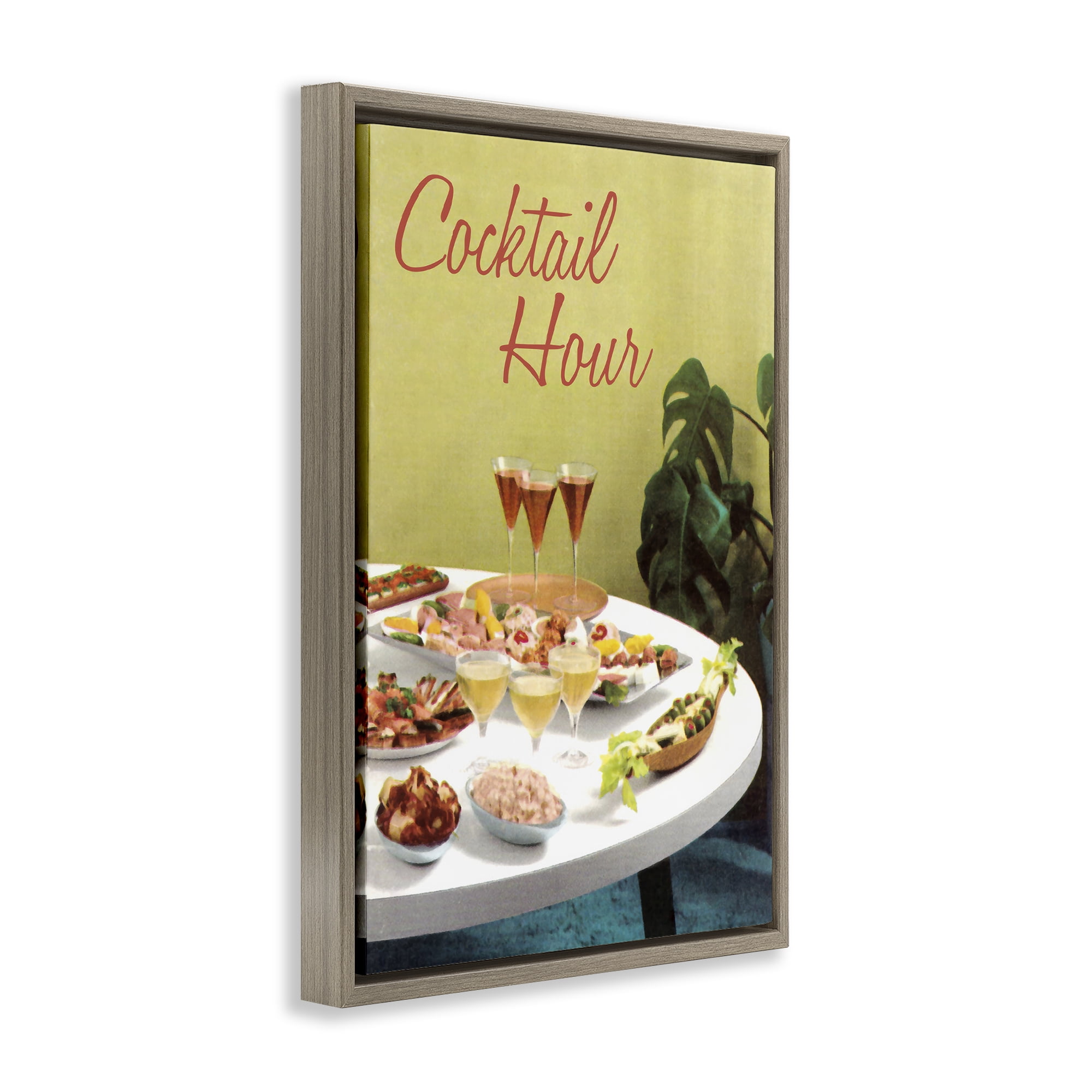 Stupell Industries Cocktail Hour Table Spread Brown Framed Floater Canvas Wall Art, design by Tim Wright