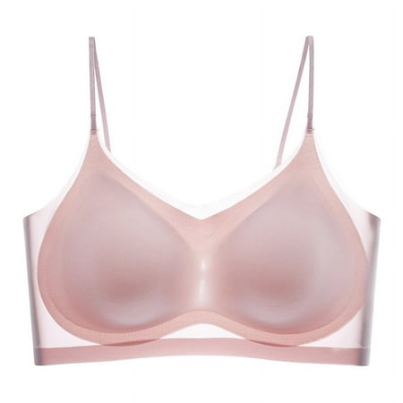 Summer thin Ice Silk Seamless Underwear Women s Thin Breathable Large Chest Small Sling Sleeping Bra pink