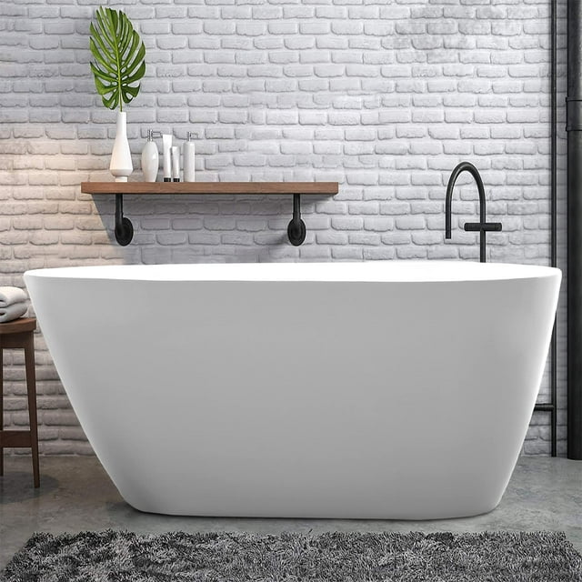 Vanity Art Acrylic Freestanding Soaking Bathtub with Overflow and Pop-Up Drain
