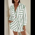 thumbnail image 4 of Conjuntos de Dos Piezas A Rayas para Mujer: Camisas Abotonadas y Pantalones Cortos, Conjuntos de Estar por Casa A Juego. Verde S, 4 of 6