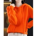 thumbnail image 4 of GigrtiJin Women's Knitted Hoodies Solid Color Casual Long-Sleeved Hooded Sweater Comfy Casual Drawstring Pullover Top, 4 of 5