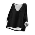 thumbnail image 2 of Njoeus Oversized Tshirts for Women Basic Tees for Women Linen Shirts for Women, Women's Printed V-Neck 3/4 Sleeved Linen Plus Size Linen Shirts for Women, Women's Summer Top White Blouses for Women On, 2 of 7