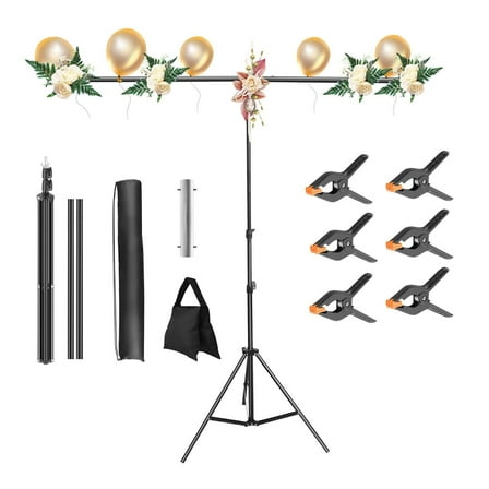 NNYYS Backdrop Stand, No Assembly Integrated T Background Holder Stand with 6 Spring Clamps, Sandbag, Carry Bag, Adjustable Tripod Stand for Studio Photo Video Photography