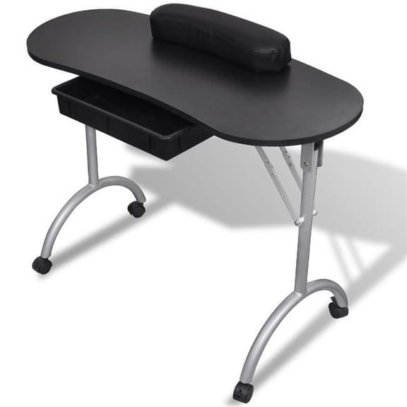Foldable Manicure Nail Table with Castors, Black