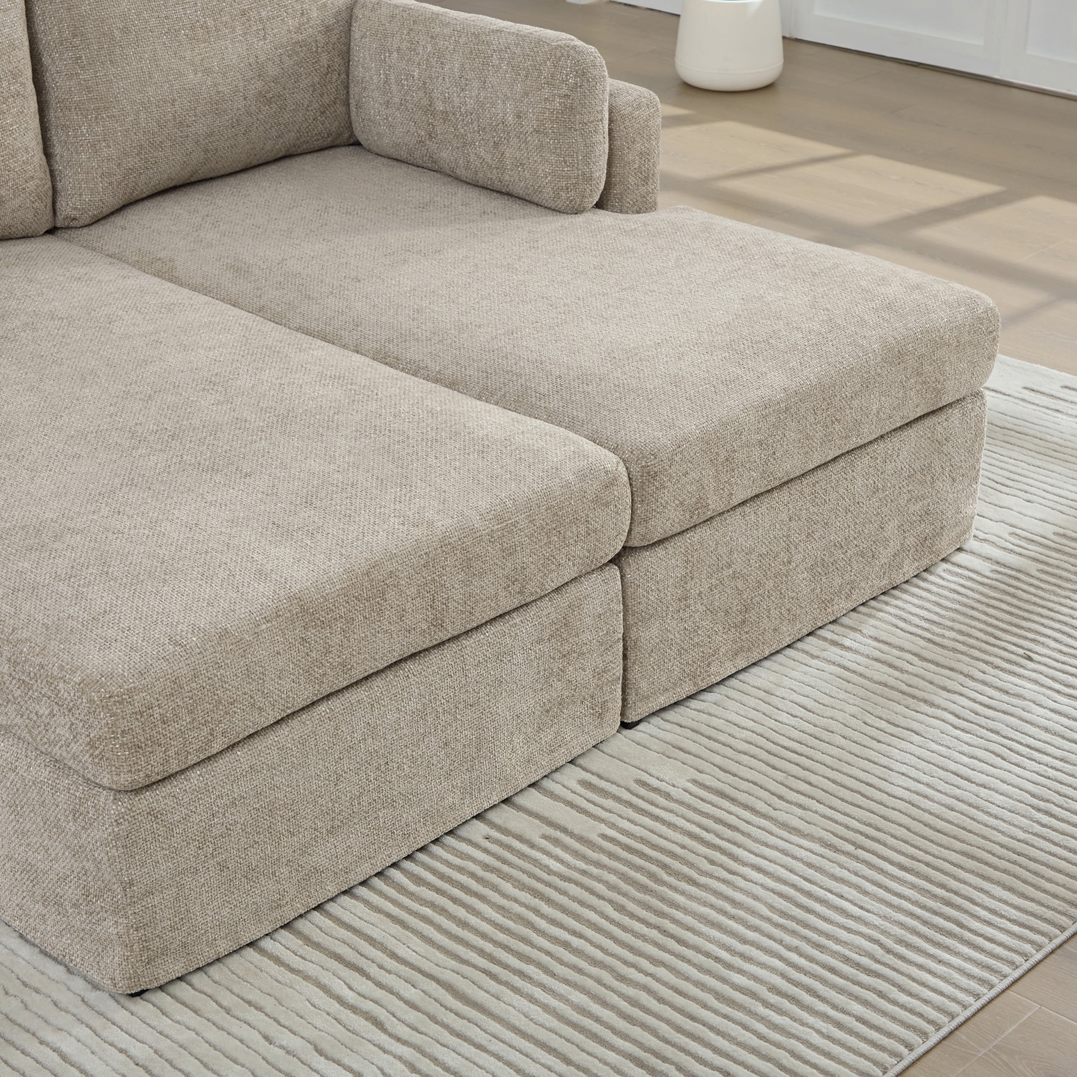 Noble House Norris 64" Chenille Modular Sofa Bed, Oversized Sleeper with Cushions & Metal Legs for Living Room, Taupe