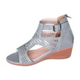 thumbnail image 2 of Viluyesy Women's Wedge Sandals, Open Toe Zipper Back Hollow Up Summer Fashion Roman Gladiator Shoes Gray, 2 of 6
