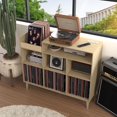 thumbnail image 5 of Record Player Stand, Vinyl Record Player Shelf with Charging Station & USB Ports, Record Player Stand with Vinyl Storage up to 400 Albums for Living Room,Office, Music Room, Oak, 5 of 15