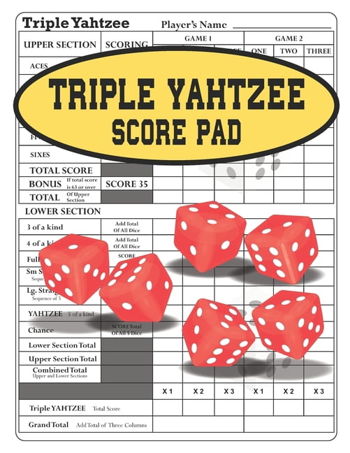 triple yahtzee score pad 120 pages yahtzee score record