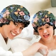 thumbnail image 6 of Shower Caps,Pioneer Flower Floral Print Pattern Waterproof Shower Cap for Women 4 Pieces,Double Reusable Hair Cover for Shower PEVA Elastic Stretch Hem, 6 of 7