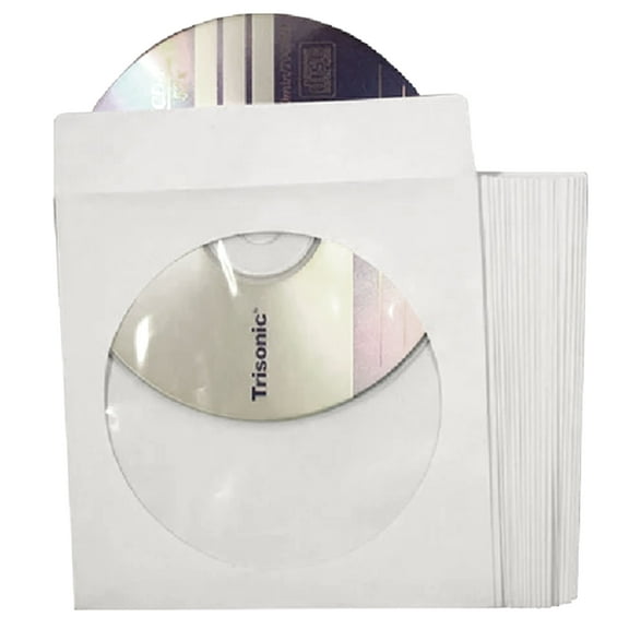 100 Pc Heavy Paper Envelopes Disc CD DVD Sleeves Flap Clear Window Storage White