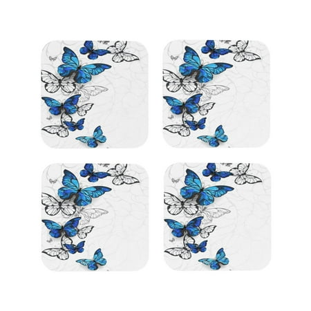 

Tideii Blue Flying Butterflies for Leather Coasters 4 Pieces Anti-fouling and Anti-scalding Decorative Coasters Suitable for Restaurants Kitchens Coffee Shops-Square