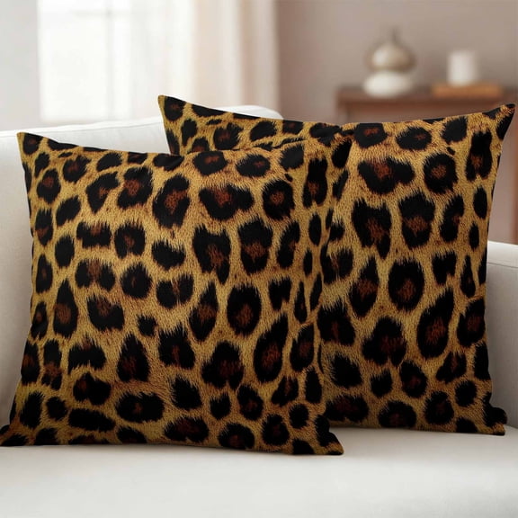 Pack of 2 Outdoor Pillow Covers 24x24 Inch Waterproof Leopard Throw Pillow Covers,Decorative Couch Pillow Shams Protectors Brown Vintage Leopard Print Pillowcases Cushion Covers for Patio Garden