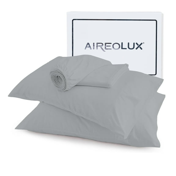 100% Cotton King Sheet Set, 600 Thread Count Wrinkle-Resistant, Soft & Silky Sateen 4-Piece Set Light Gray by Aireolux