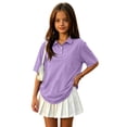 thumbnail image 2 of Girls Polo Shirts Collared School Uniform Kids Short Sleeve Pique Polo Shirt,Light Purple 160, 2 of 7