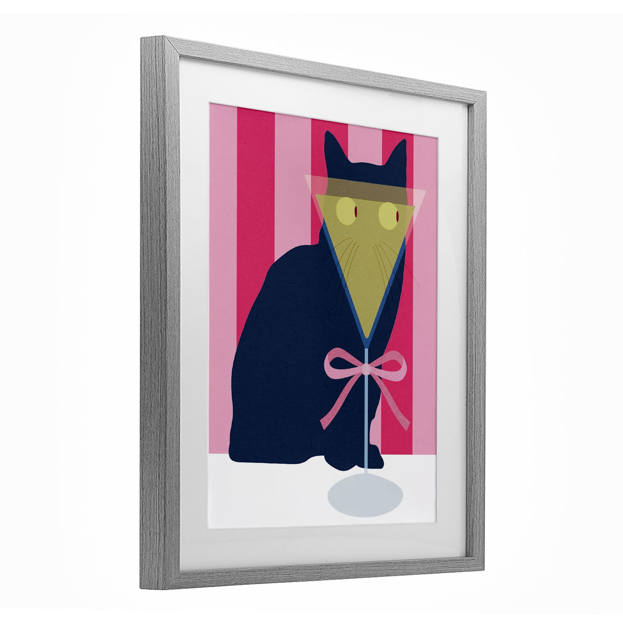 Stupell Industries Playful Striped Cat with Martini Gray Framed Print Under Glass, design by Lil' Rue