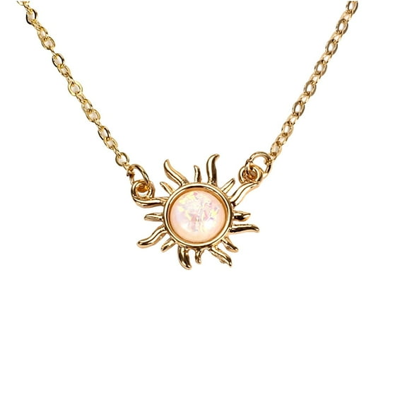 SIfdSeng Mother's Day Gift Occidental Necklace Women's Sunflower Opal Necklace Choker Pendant Short Collar Chain