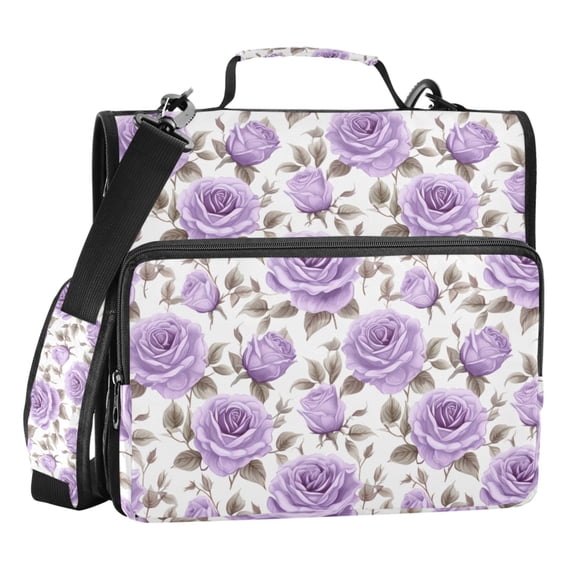 ALAZA Zipper Binder Purple Rose Flowers 3 Ring Trapper Keeper File Folder Organizer Bag