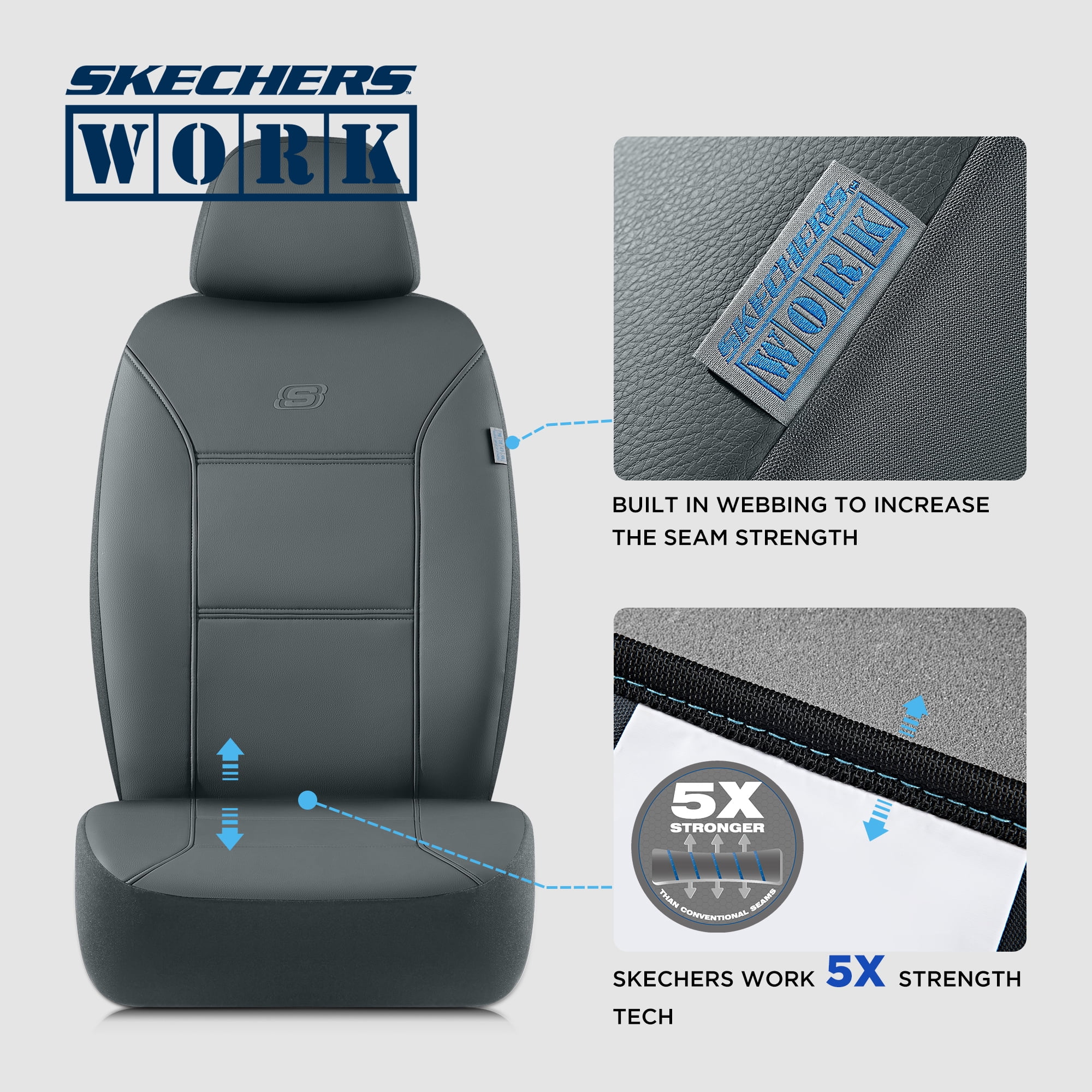 Skechers Car Seat Cover Leather  Front Seat Cover Universal Fit For Most Cars, SUVs and Vans( Gray Color)