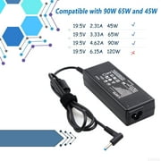 19.5V 4.62A 90W Ac Laptop Charger for HP H6Y88AA H6Y89AA 710413-001 Adapter Blue Tip : 4.5 X 3mm with Center Pin Inside Notebook Computer PC Power Cord Supply Source Plug