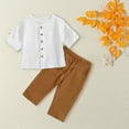 thumbnail image 6 of Otqutp Baby Casual Clothing Sets Kids Outfit Soft Cotton Warm Crewneck Mid Length Sleeve Stand Collar Solid Color Cotton Linen Suit for Boys Girls Elastic Pants 2PCS Fall Winter Clothes, 6 of 8