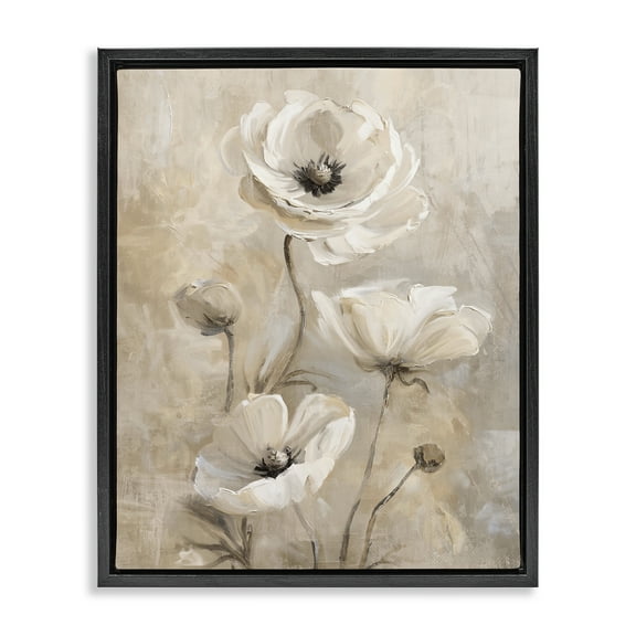 Stupell Industries Natural Beige Poppies Plants & Flowers Painting Black Floater Framed Canvas Art Print Wall Art, 17 x 21