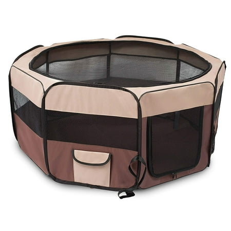 BIRDROCK HOME Internet’s Best Soft Sided Pet Playpen | Medium | Portable Puppy Pet Enclosure | Dog or Cat | Indoor Outdoor Mesh Kennel | Easy Travel | Folding and Collapsible Cage | Brown and