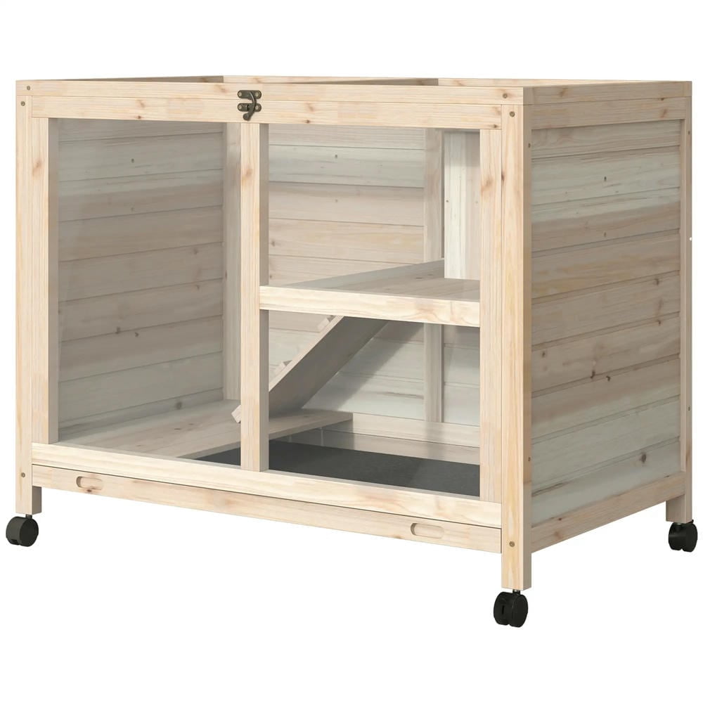 Spaco Rabbit Hutch with Wheels, Desk and Side Table Sized, Wooden Rabbit Cage, Waterproof Small Bunny Cage for Indoor & Outdoor, Beige