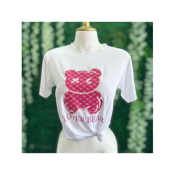 Playera Blusa Con Impresion De Oso Lover Bear Para Mujer Color Blanco Talla Grande Marca Emil SaEs
