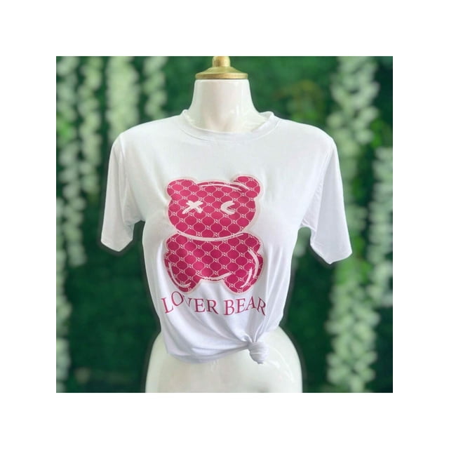 Playera Blusa Con Impresion De Oso Lover Bear Para Mujer Color Blanco Talla Grande Marca Emil SaEs