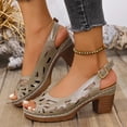thumbnail image 3 of Rokment Womens Platform Heeled Dress Sandals for Ladies 2026 Summer Fashion Casual Geometic Hollow out Peep Open Toe Chunky Block High Heels Slingback Dressy Pumps Grey Size 9, 3 of 5