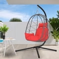 thumbnail image 2 of Wicker Egg Chair, Oversized Indoor Outdoor Boho Lounger Chair Stationary Egg Basket Chair, All-Weather 350lb Capacity Patio Chair, Dark Gray, 2 of 8