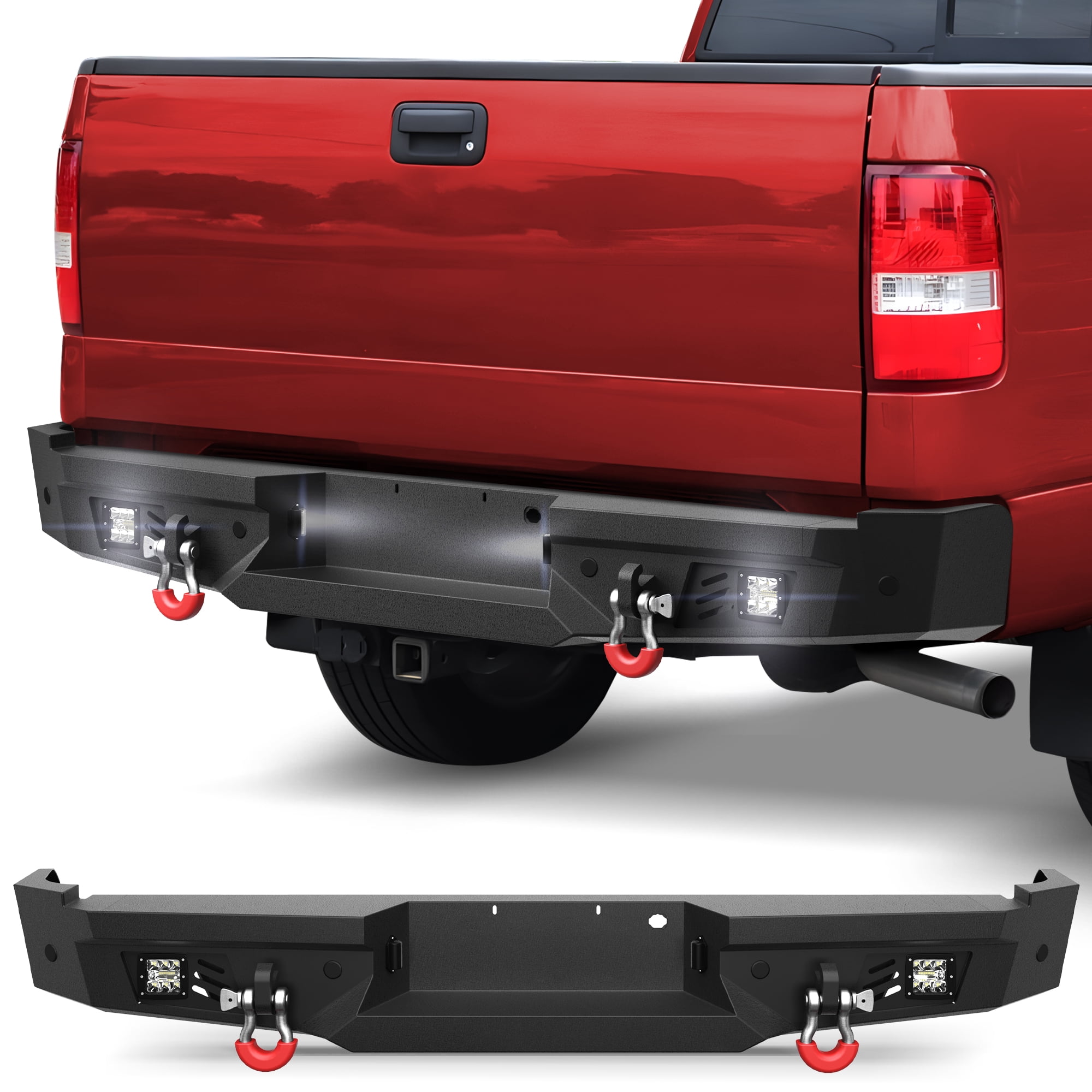 POFENZE F150 Rear Bumper for 2006 2007 2008 Ford F150 Pickup Trucks w/Step Plate, 2x18w Lights, License Plate Lights