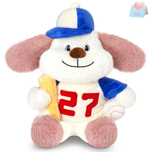 Houwsbaby 12" Baseball Puppy Plush Toy,Soft and Adorable Sports Dog Stuffed Animal with Baseball and Bat, Creative for Kids Boys Girls Sports Lovers, Cozy Decor and Festival