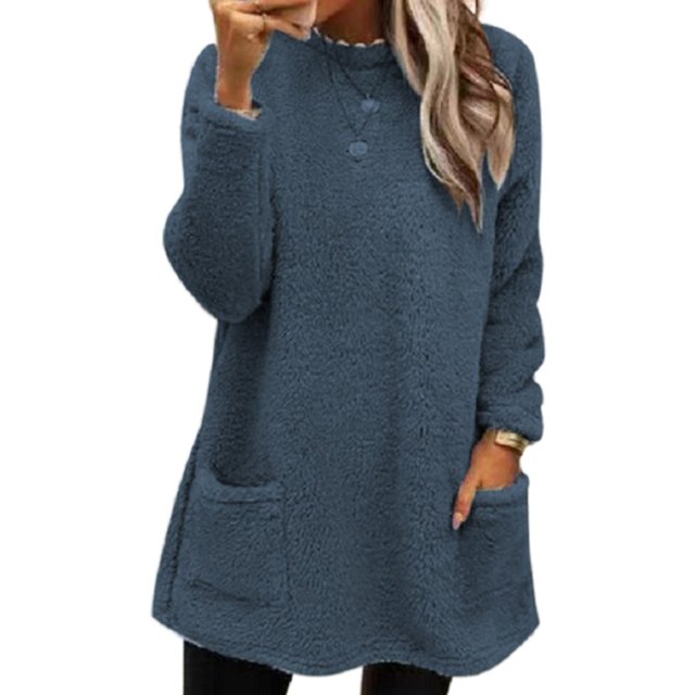 LUXUR T-Shirt en Molleton Doux pour Femmes, Ample, Bleu Paon, 2TG