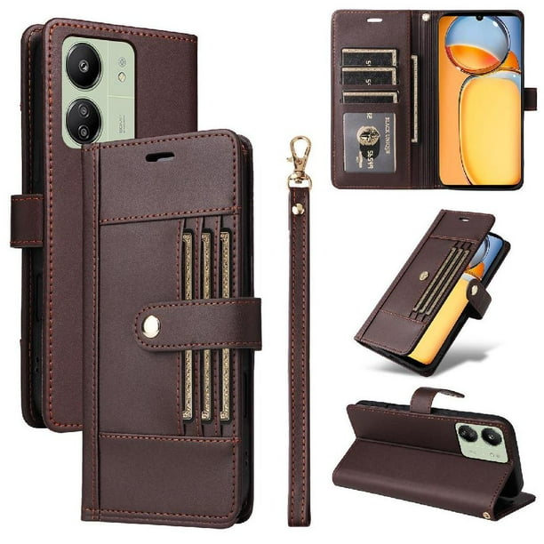 FOXDOCK Funda tipo Cartera para Xiaomi POCO C65 – Cubierta de Cuero PU con Múltiples Ranuras, Bolsillo para Efectivo y Correa de Muñeca