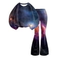 thumbnail image 6 of Ccpelsie Toddler Baby Girl Clothes Fall Winter Kids Outfit Floral Crewneck Sweatshirt Bell Bottom Pants Set(Dark Purple,3-4 Years), 6 of 8