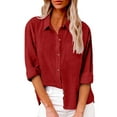 thumbnail image 2 of Yigetop Long Sleeve Shirts for Women, Womens Cotton Linen Button Down Shirt Linen Button Down Shirt Women Red 5XL, 2 of 9