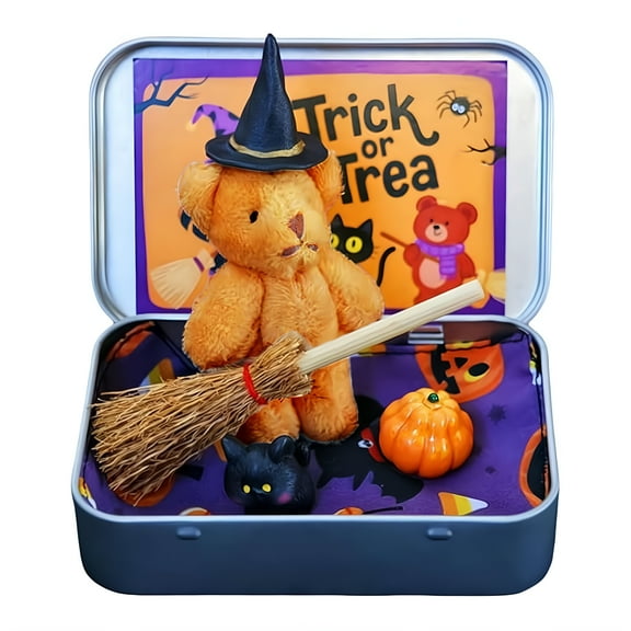 BESTSKY Handmade Mini Halloween Plush Bear - Bear in a Box - Halloween Gift