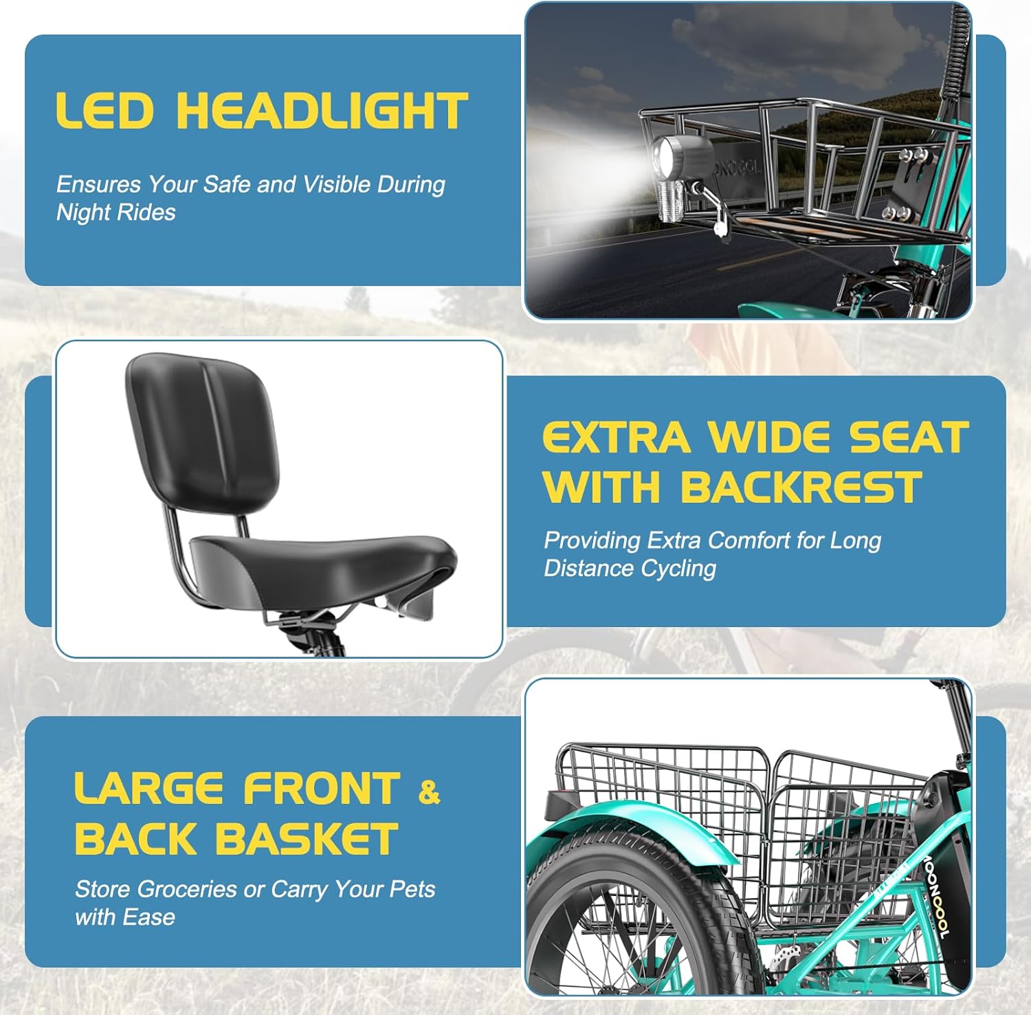 Lilypelle Electric Tricycle for Adults, 45miles Long Range, 500W(Peak Power 750W) 48V 15AH Step-Thru Electric Trike, with 20"x4" Fat Tire & rearview mirror