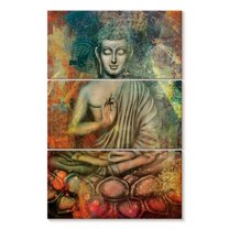 Elephant Stock Sitting Buddha In Colors Wall Art - Vertical Multi Panel Canvas - Living Room Wall Decor - People Multi Panel - Gray And Orange Decor - 36" x 57"